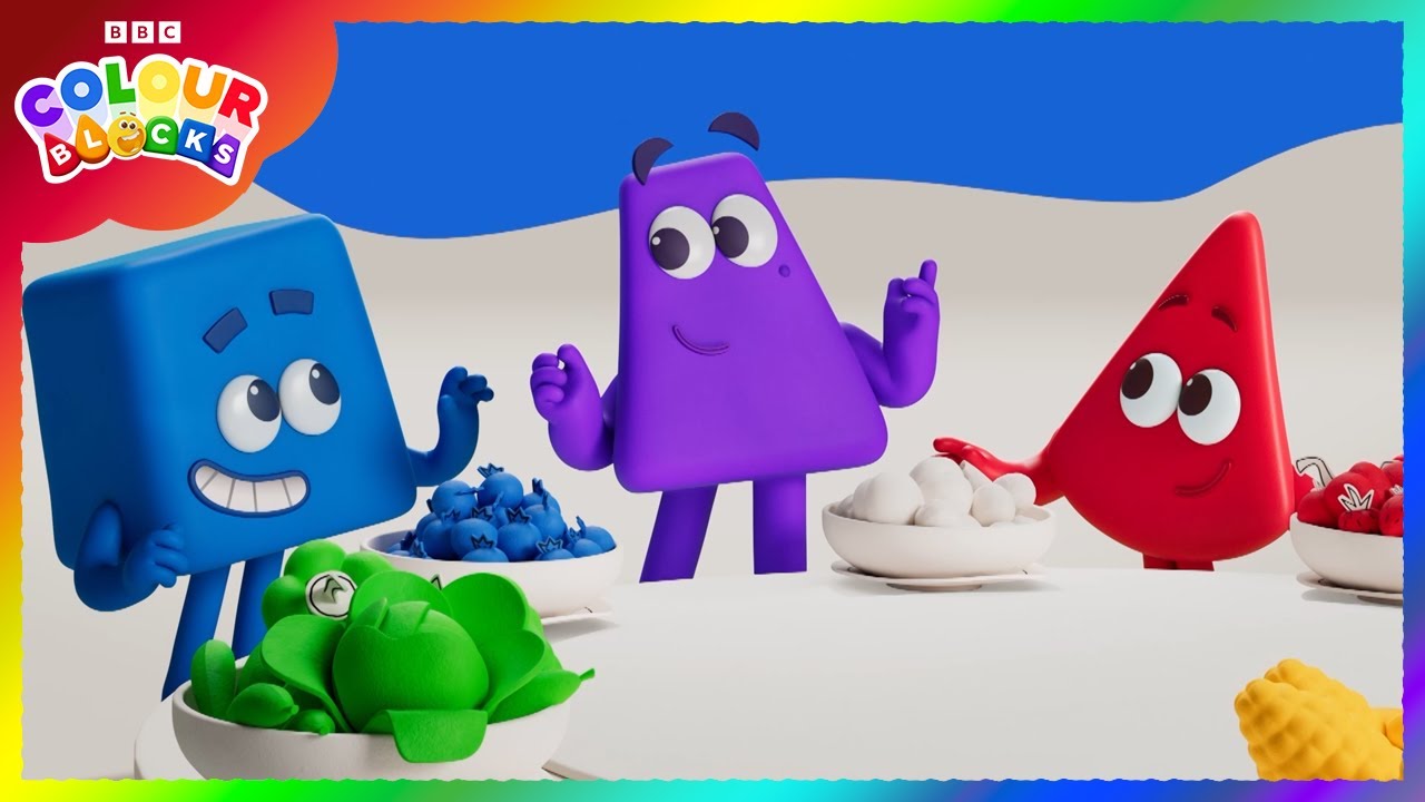 🍏 Тарелка с разнообразной едой и цветами 🍌 | Дети изучают цвета | Colourblocks