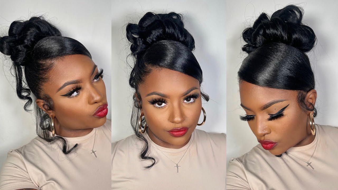 90’s Inspired Messy Curly Updo/Bun With Bangs (No Glue Needed)