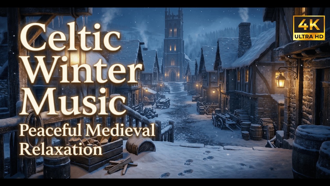 ❄️ Celtic Winter Music for Deep Relaxation | Peaceful Medieval Village Ambience, Snowfall & Sleep