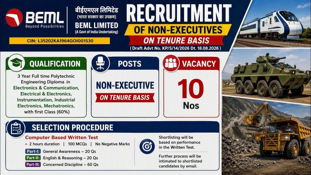 BEML Non Executive recruitment Diploma Eligible