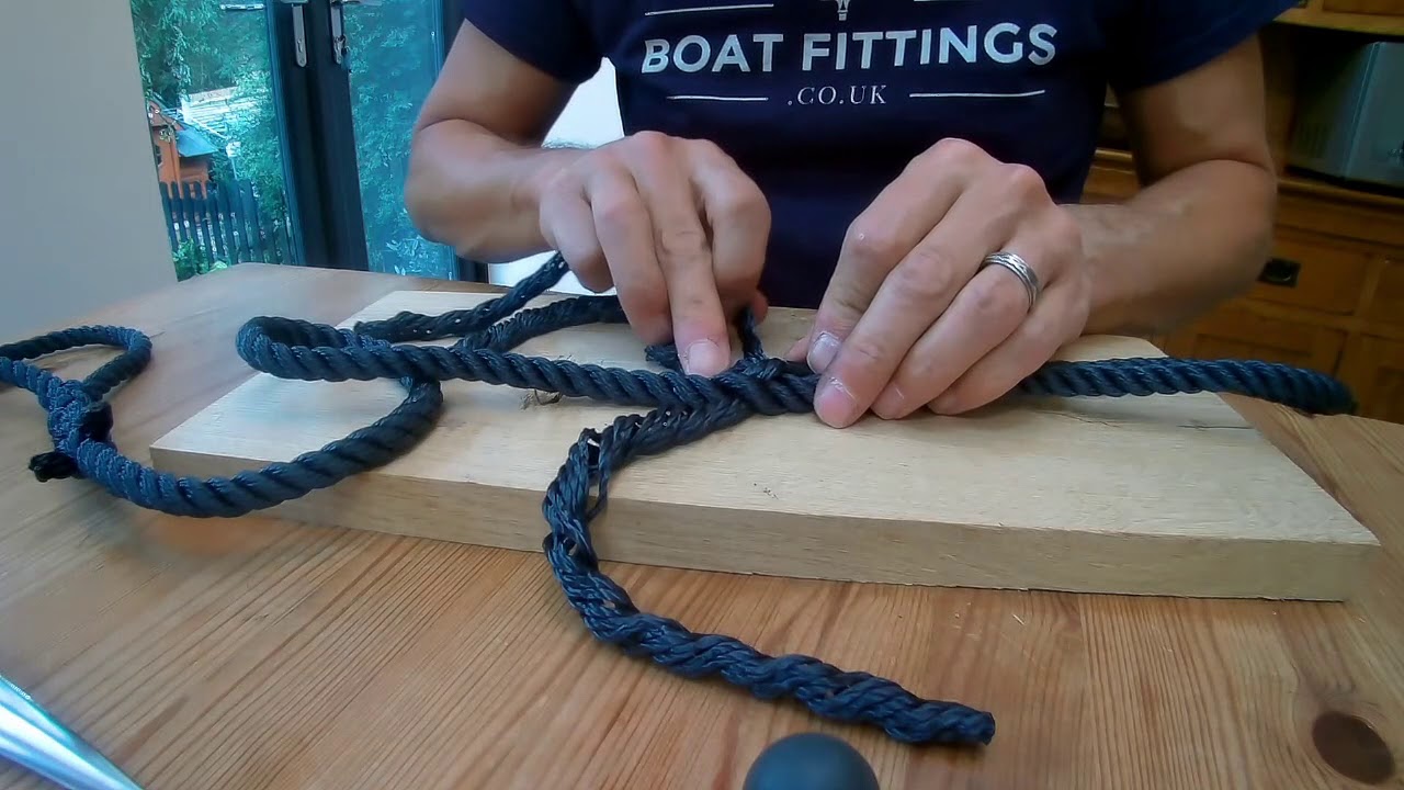 Splicing a loop into a 3-strand polyester rope, using a Marlin Spike.  Simple to follow guide.