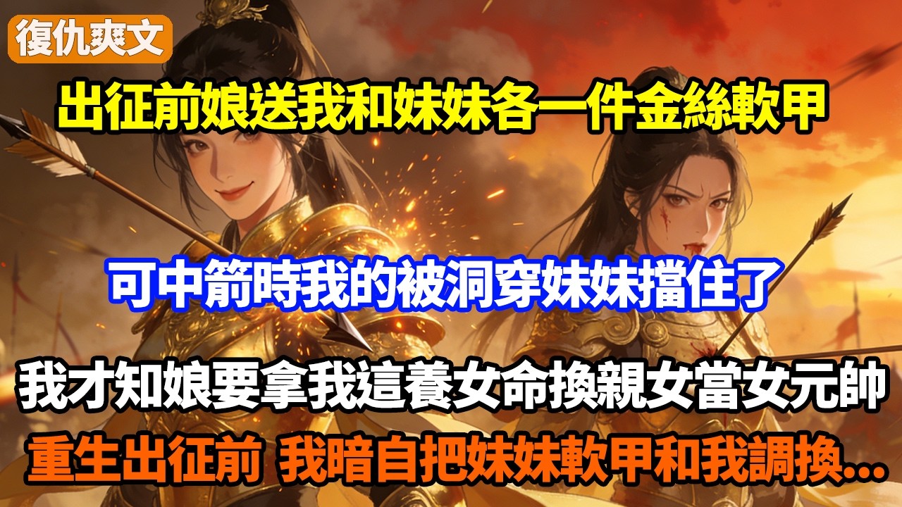 出征前娘送我和妹妹各一件金絲軟甲，可中箭時我的被洞穿妹妹擋住了，我才知娘要拿我這養女命換親女當女元帥，重生出徵前，我暗自把妹妹軟甲和我調換