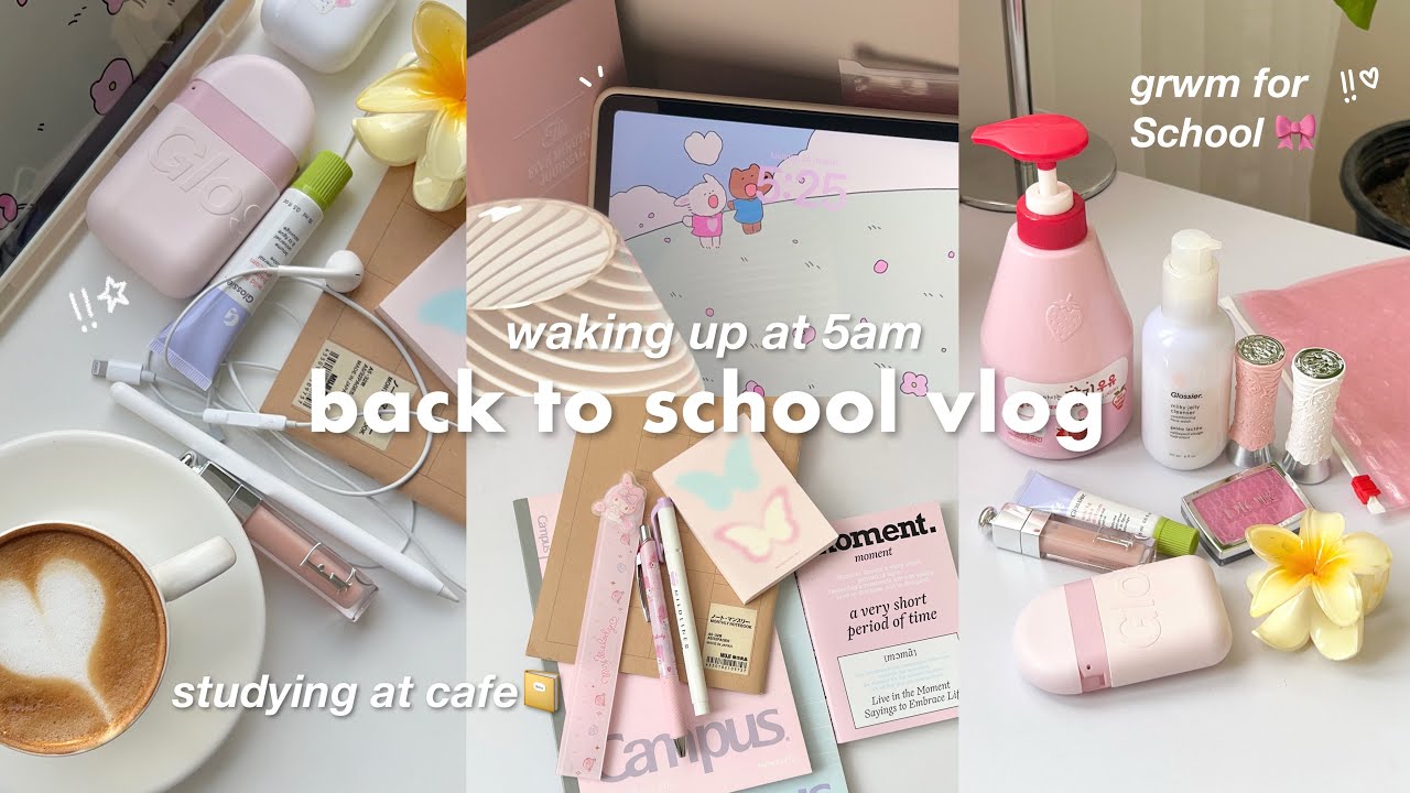 back to school vlog🍵📔waking up at 5am, studying, grwm for school, cooking, cafe, productive vlog
