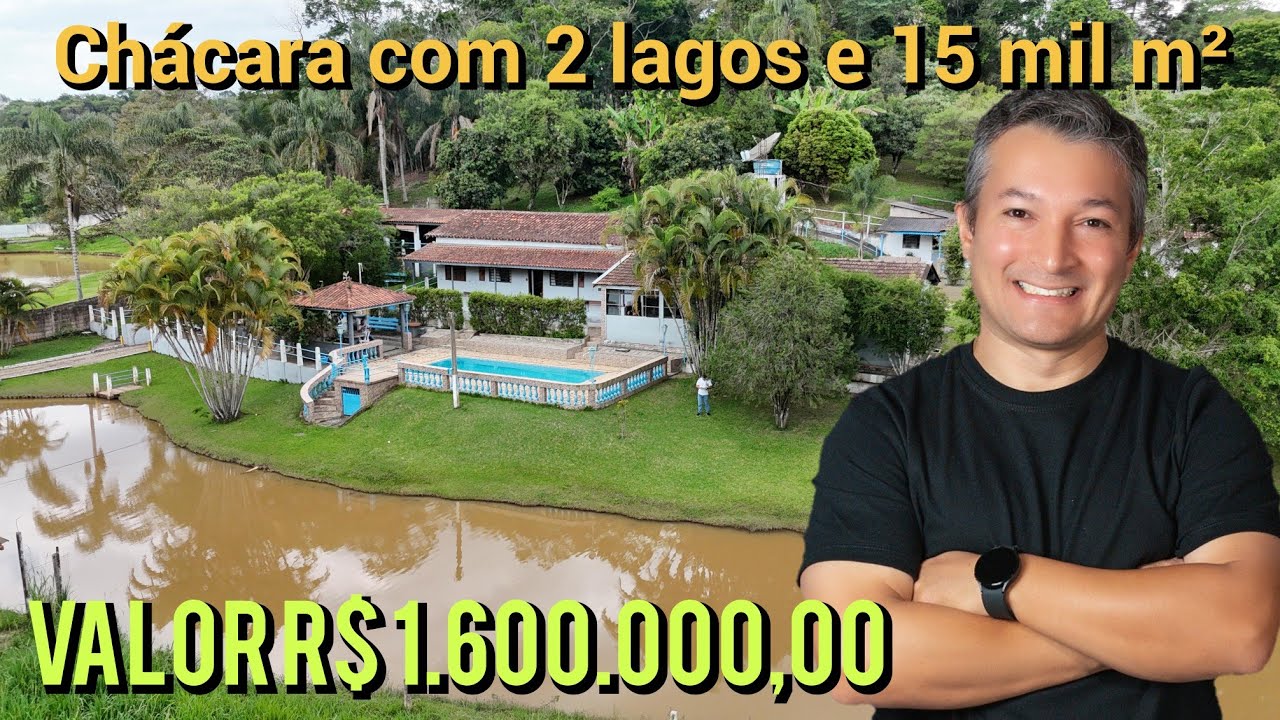 chácara com 2 lagos a venda, 15 mil m², Pomar, campo, pasto, lago com muitos peixes #chácara #sitio