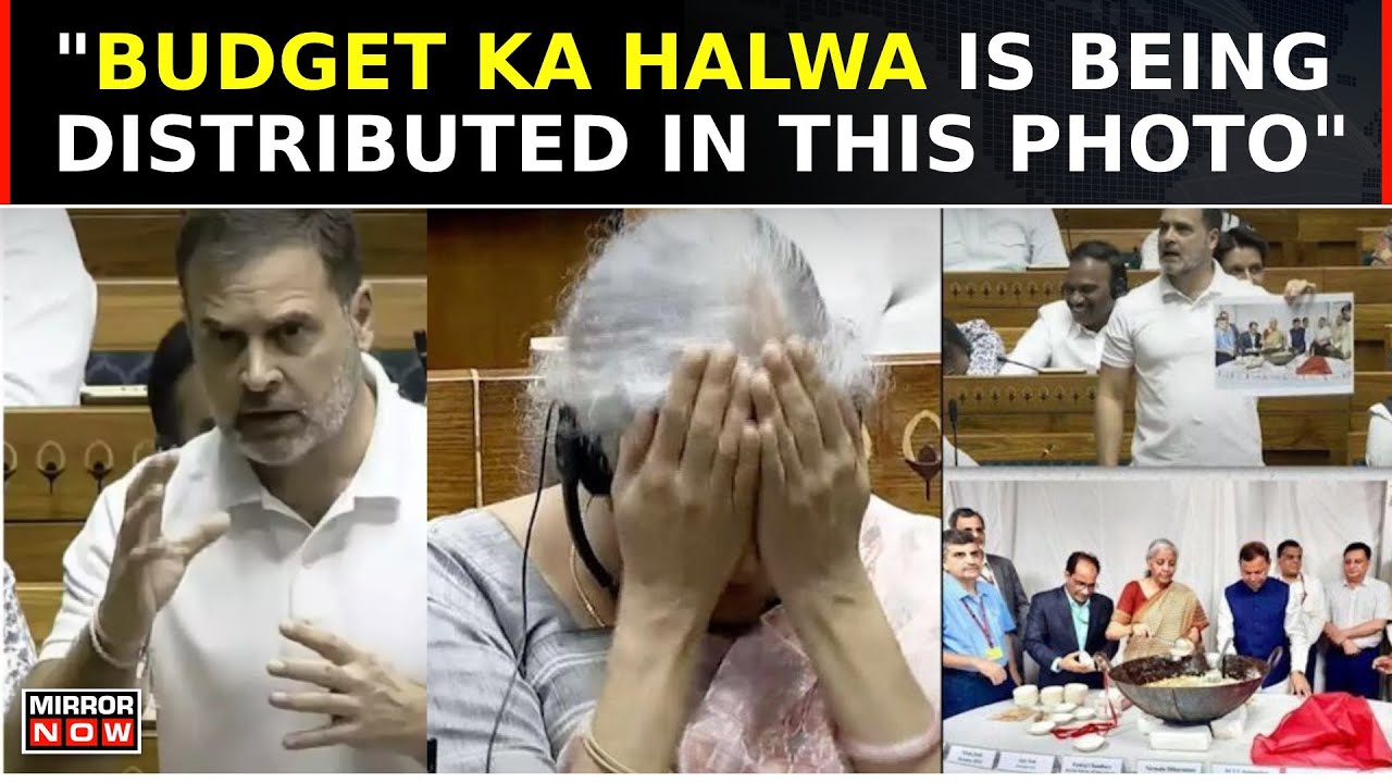 Rahul Gandhi Shows A Poster Of Traditional Halwa Ceremony | 20 Officers Prepared The Budget: Rahul