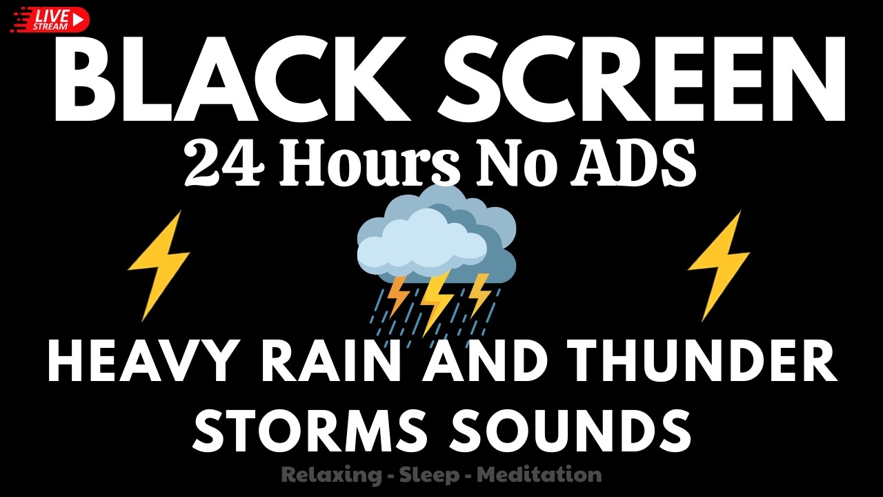 🔴 Heavy Rain and Thunder Sounds for Sleeping - Black Screen | Thunderstorm for Restless Nights