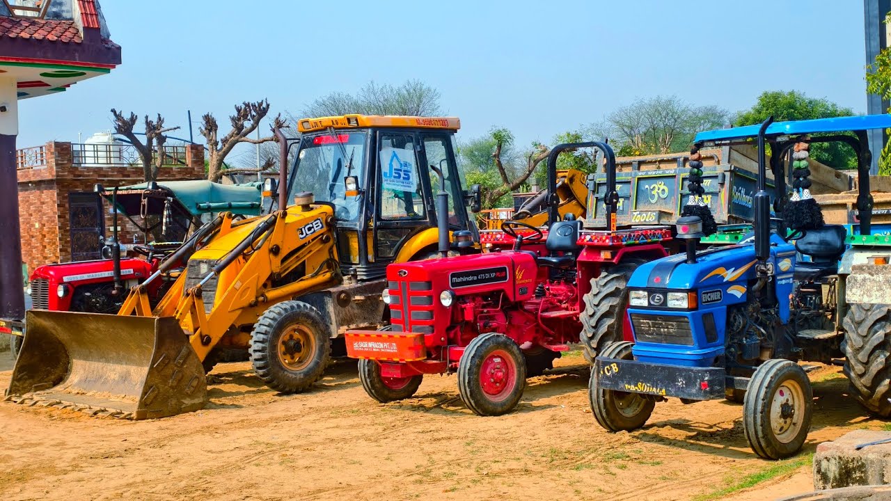 JCB 3dx Eco Machine and 4 Tractor Stuck Mud in Mahindra 475 Di | Eicher 485 | Massey 1035 | #tractor