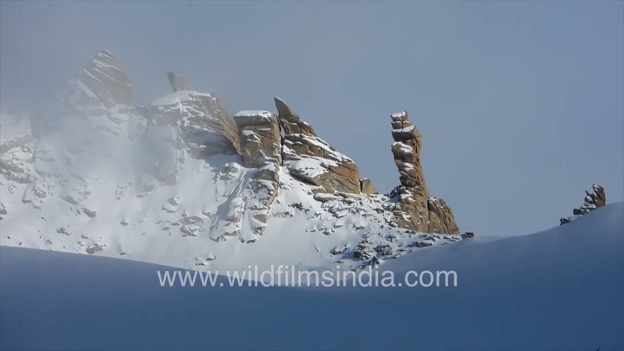 Khardung La mountain views in mid-winter freeze, as seen from World's highest motorable road