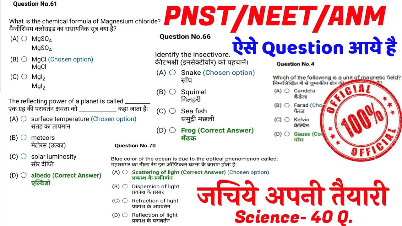 PNST/ANM/NEET Exam 2023 || Exam analysis 2020|| 100% Real 40 Q जाचिये अपनी तैयारी को ||Choudhary sir