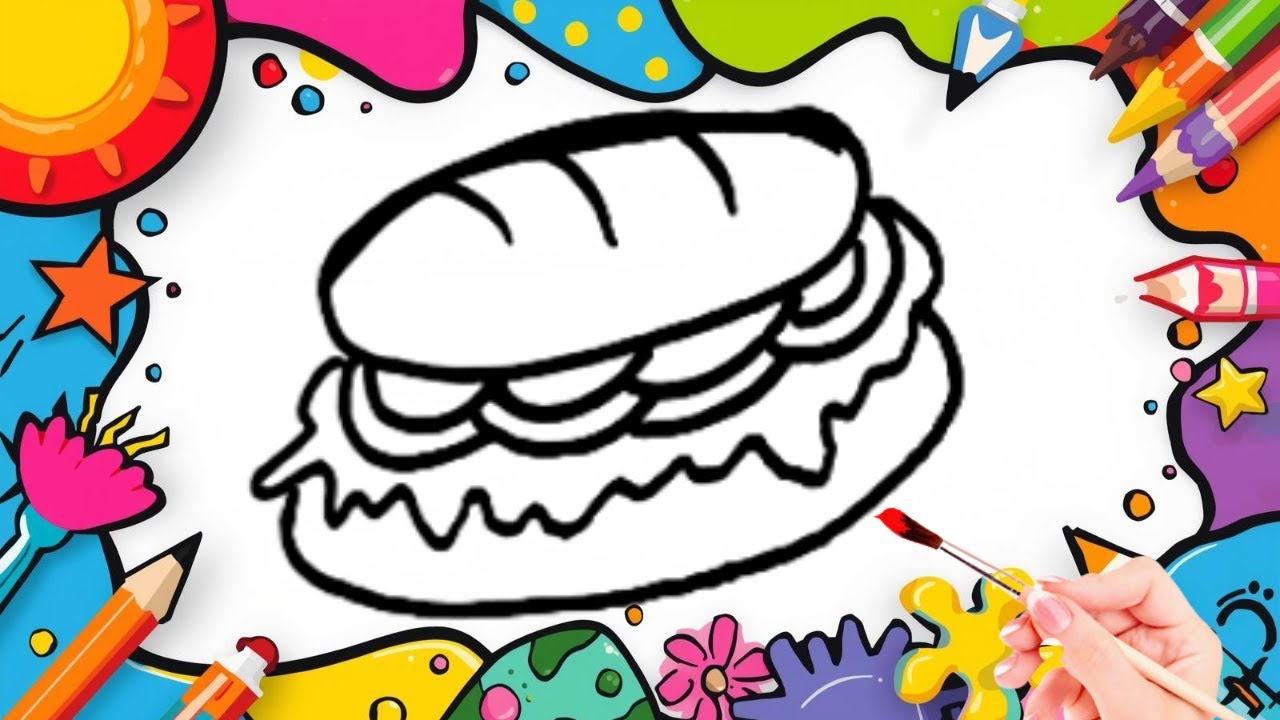 How To Draw cute Sandwich Drawing , Painting & Coloring For Kids and Toddlers_🌈🎨 🐋