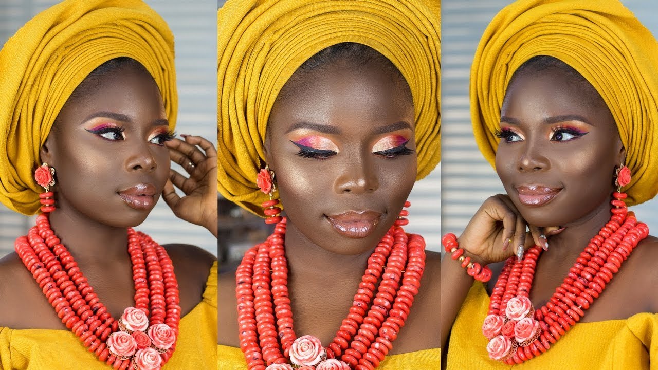 SUMMER SUNSET ORANGE EYESHADOW | NIGERIAN BRIDAL MAKEUP TUTORIAL