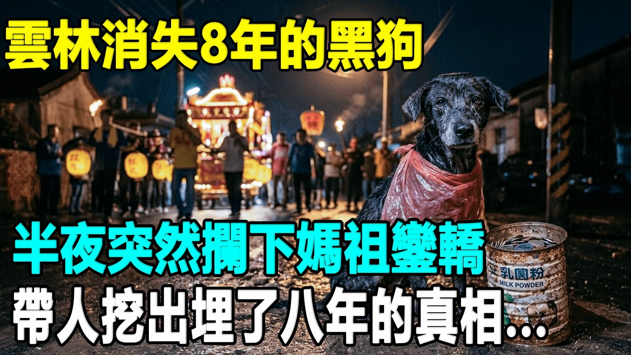 雲林消失8年的跛腳老黑狗，半夜突然攔下媽祖鑾轎，扯破牠脖子上的紅藥袋後，全場陣頭都看哭了...