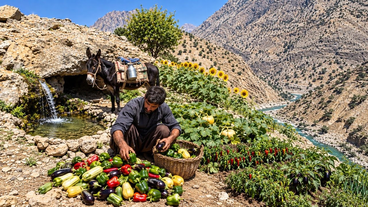 Cave Dwelling in the Zagros Mountains | Foraging Wild Fruits & Fresh Vegetables
