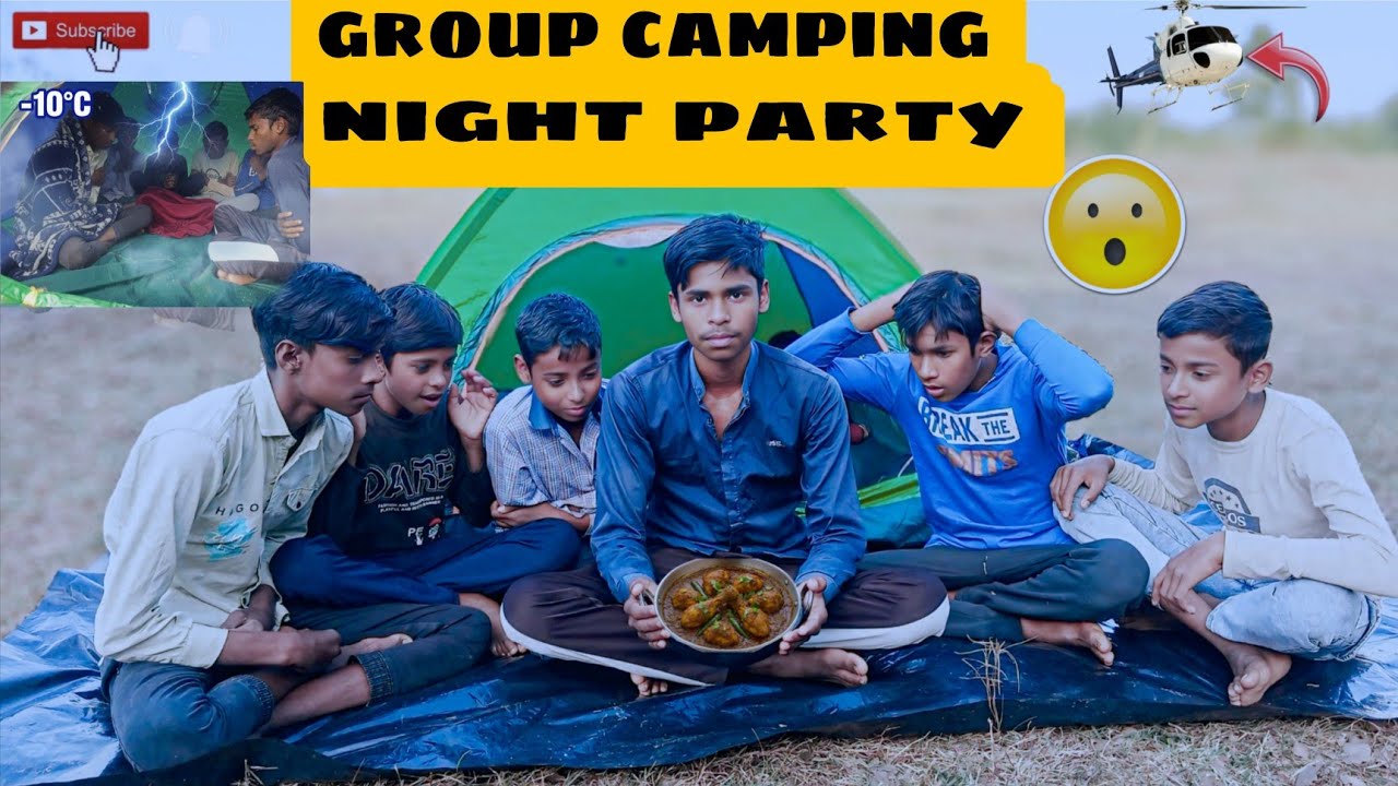 Group camping night party -10°C Winter night  Camping #camping 