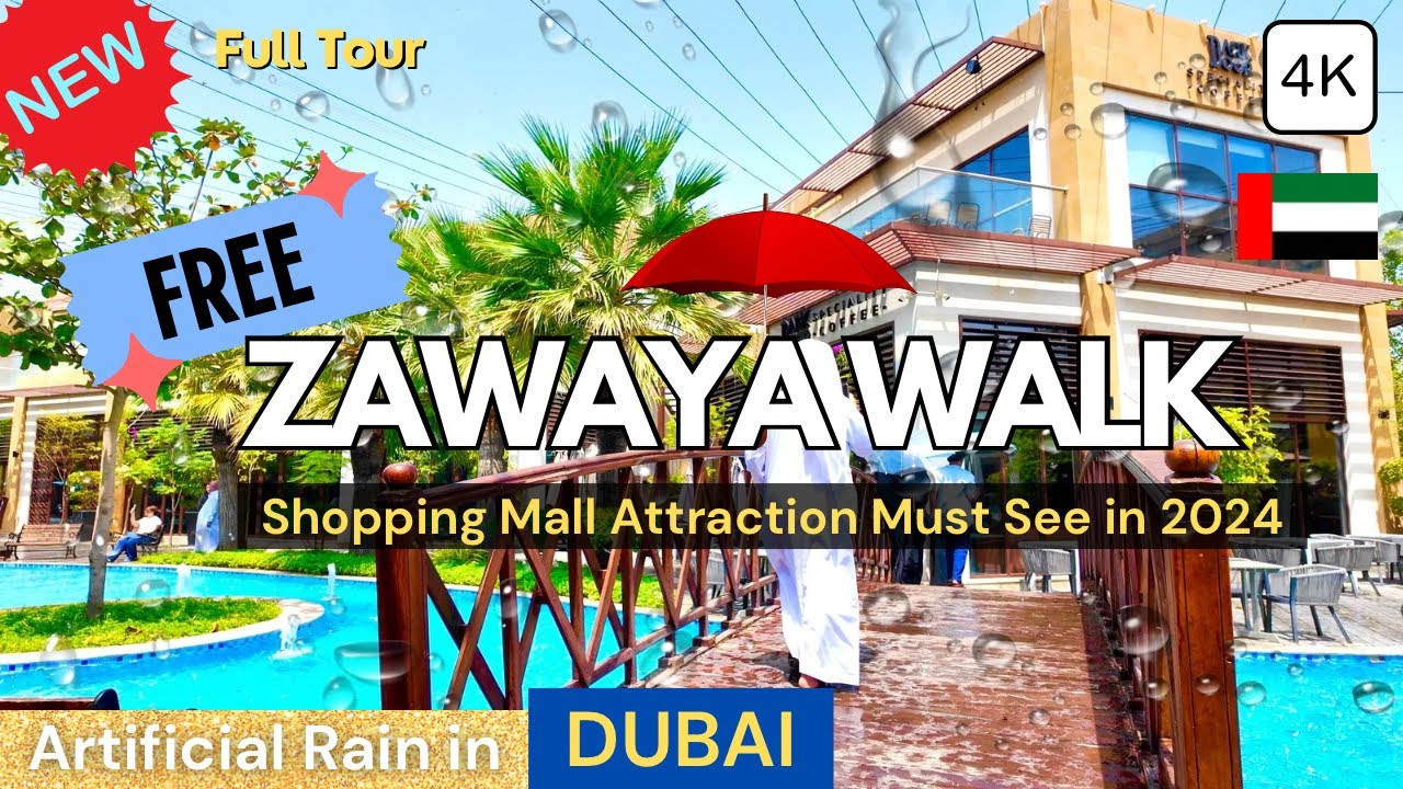 NEW! ARTIFICIAL RAIN Show near DUBAI at ZAWAYA WALK Sharjah! SPECTACULAR FREE Attraction 4K Tour 🇦🇪
