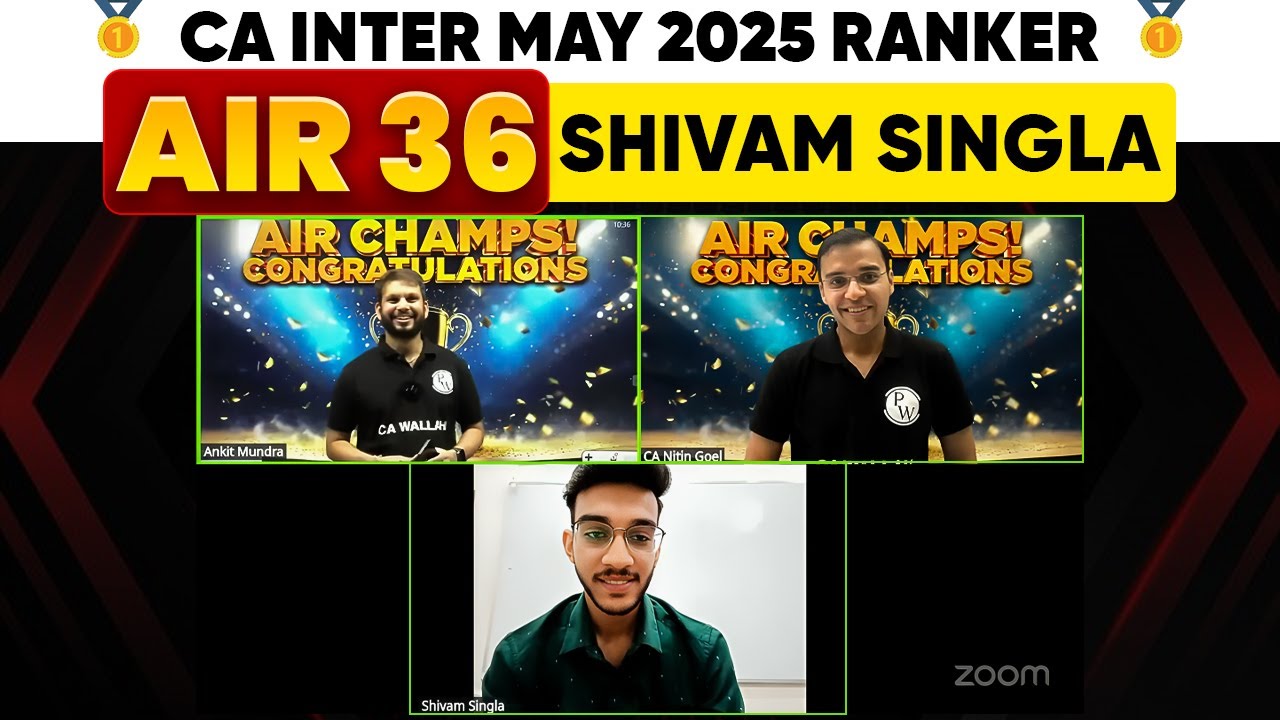 ICAI CA Inter Result May 2025 Ranker🥳 Shivam Singla AIR 36
