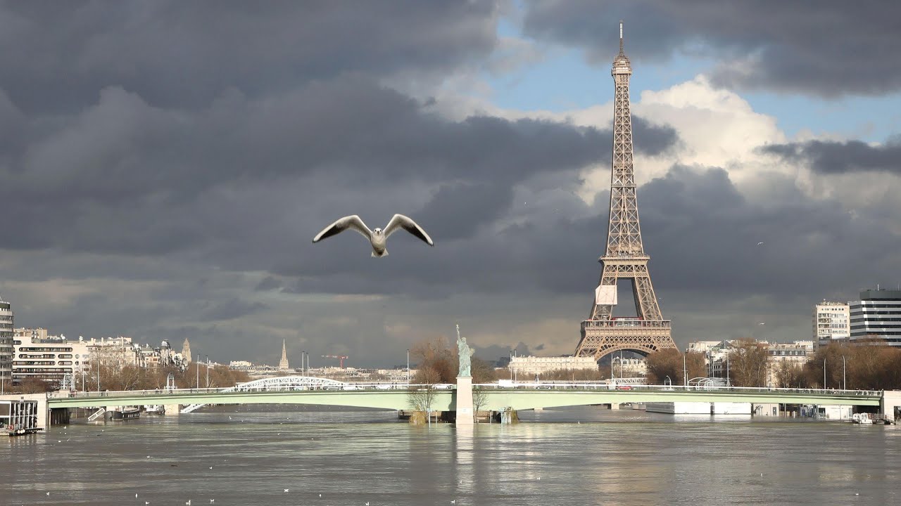 Drone footage shows Paris flooding