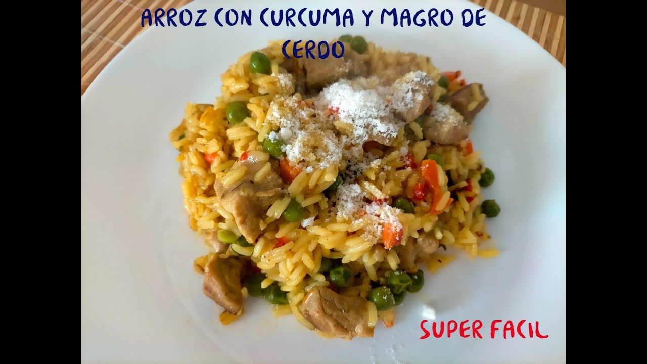 ARROZ CON CURCUMA Y MAGRO DE CERDO .RECETA FACIL  Y DELICIOSA.