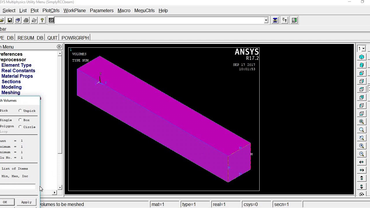 Reinforced cement concrete beam analysis with load step file using with ANSYS