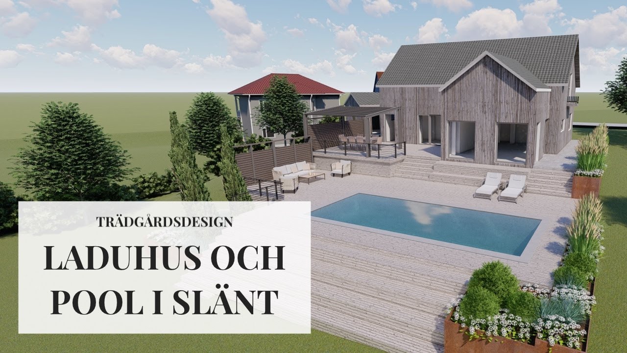 LADUHUS OCH POOL I SLÄNT // Natalia Lindberg Trädgårdsdesign