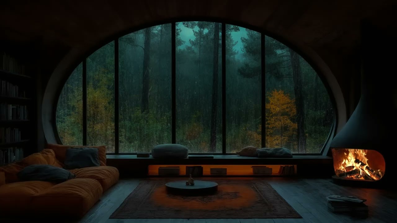 Healing Sleep Music🌧️🌲Rain Night Forest & Cozy Fireplace • Remove Negativity • Fall Asleep Instantly
