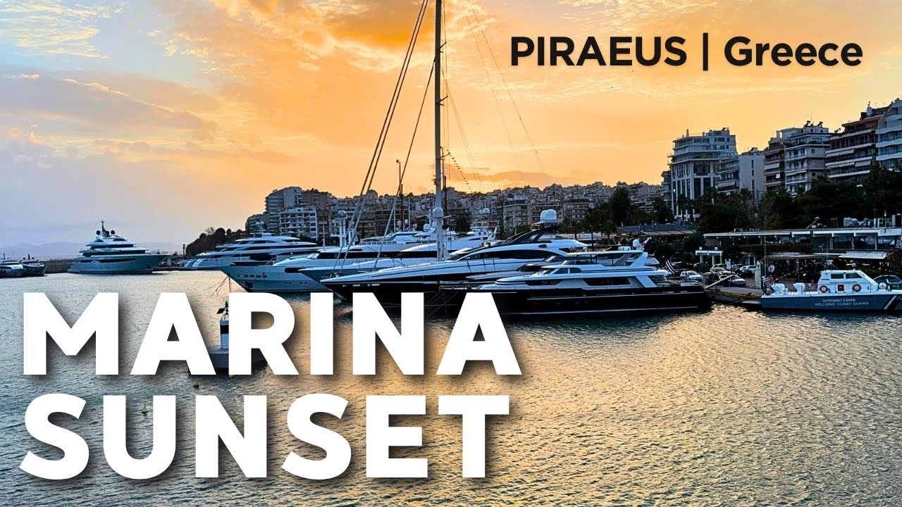 Sunset at the Marina in Piraeus 🇬🇷 | TV Wallpaper | Golden Hour Over Yachts & Sea | Evening View