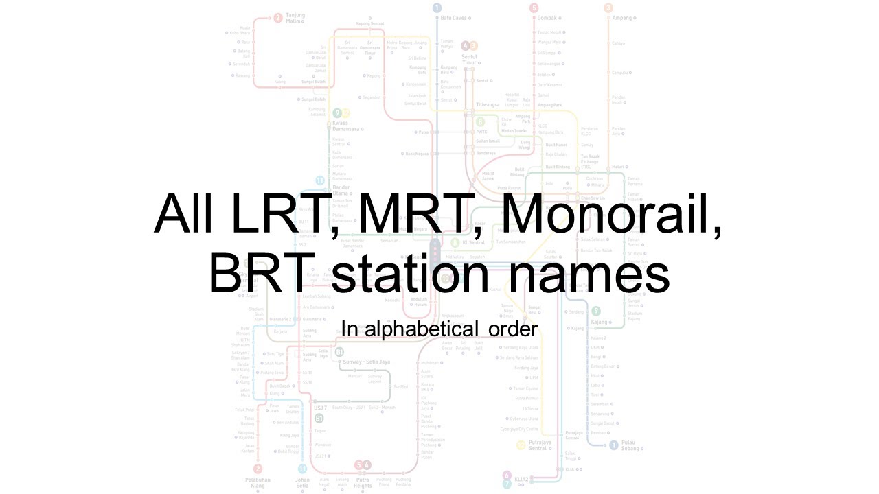 All Rapid KL LRT, MRT, Monorail, BRT station names in alphabetical order