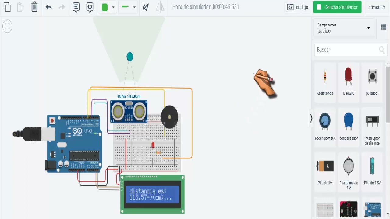 USO DEL SENSOR ULTRASONICO Y PANTALLA LCD EN TINKERCAD