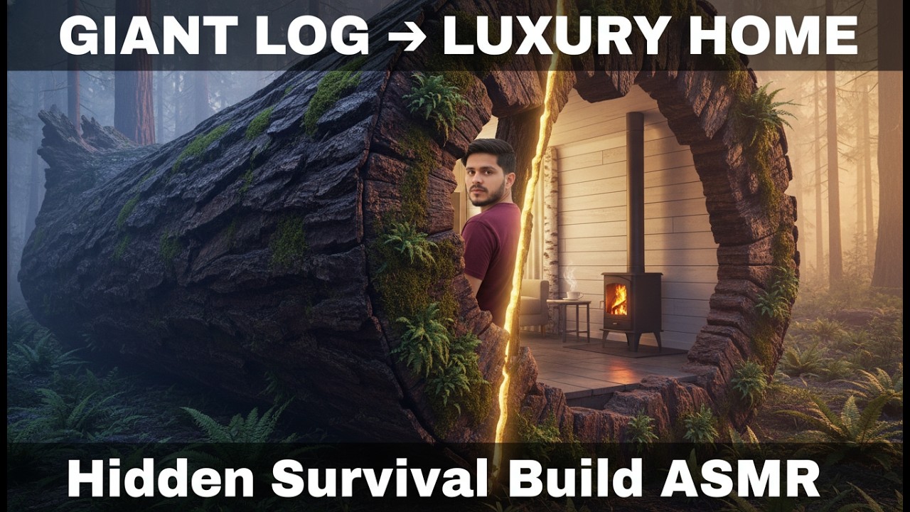 I Built a Luxury Hidden Home Inside a GIANT Tree Log (ASMR)