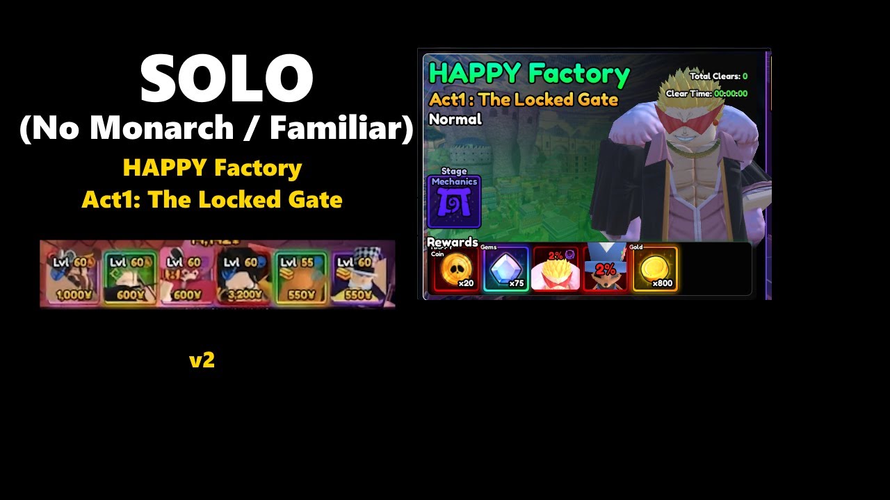 SOLO - Raid - HAPPY factory -  Act 1 (No Monarch / Vanguard Familiar) v2