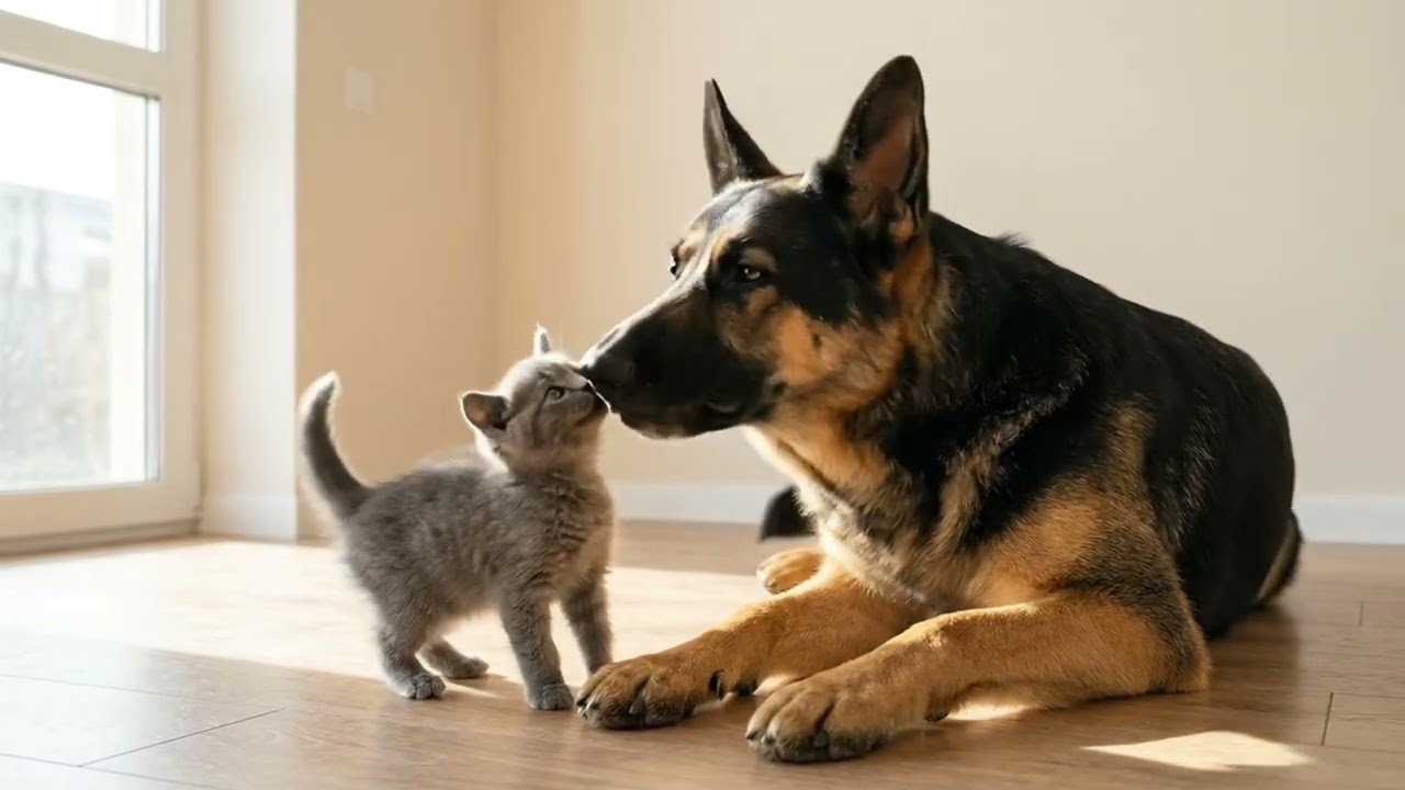A rescued kitten can't sleep without his German Shepherd by his side.
