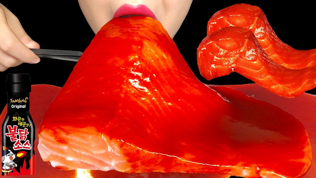 🔥연어회 불닭소스 먹방 ASMR SALMON SPICY FIRE CHICKEN SAUCE MUKBANG