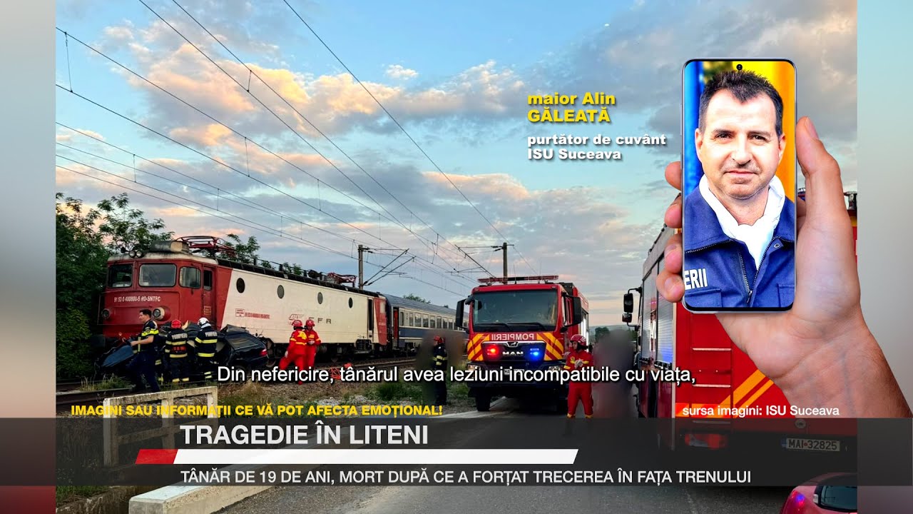 Tragedie în Liteni:  tânăr de 19 de ani, mort după ce a forțat trecerea în fața trenului