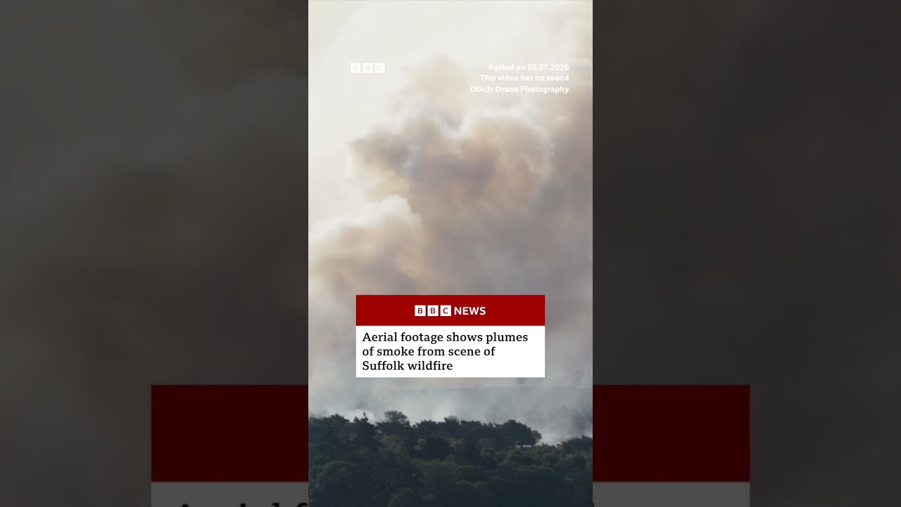 Aerial footage shows plumes of smoke from scene of wildfire in Suffolk, UK. #Wildfire #BBCNews
