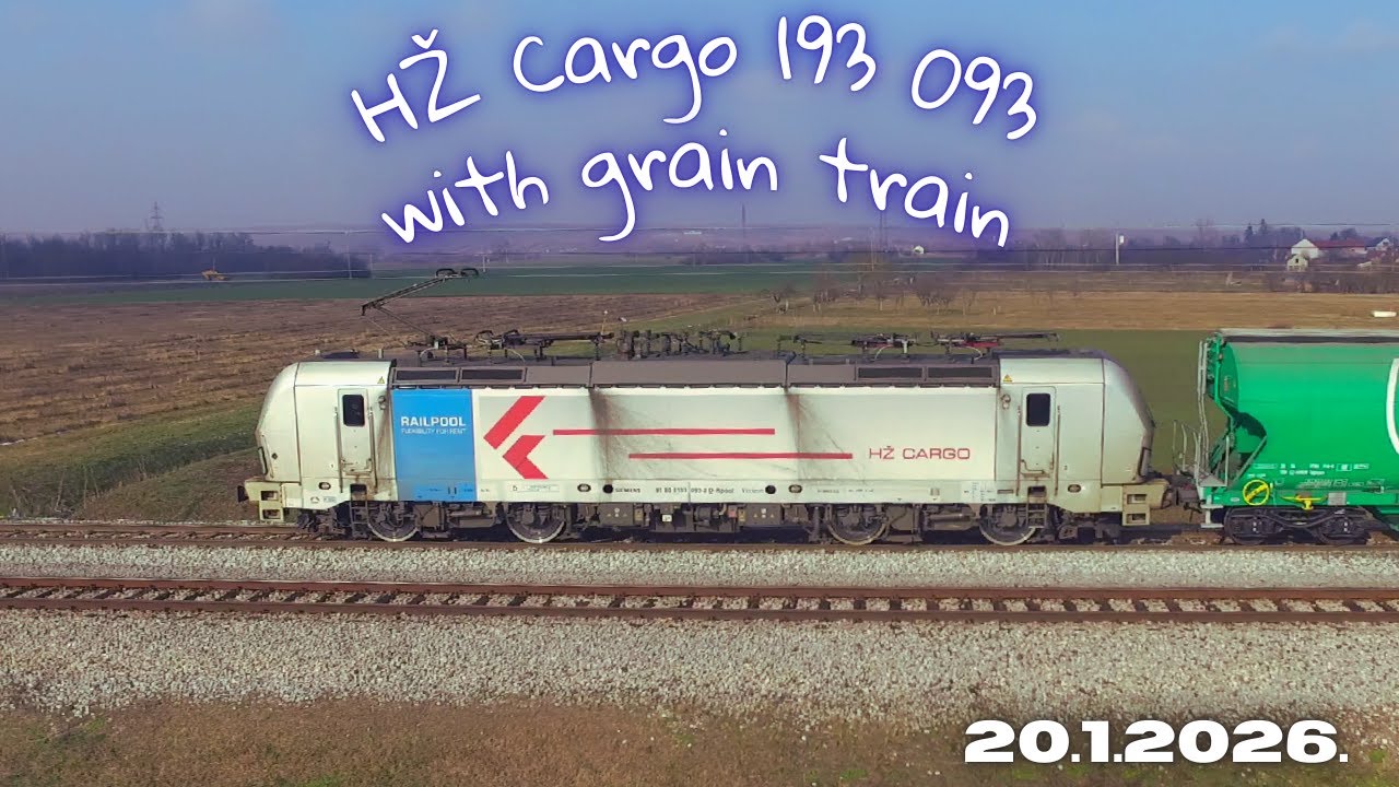 HŽ Cargo 193 093 with grain train (ST, 20.1.2026.) DRONE SHOT