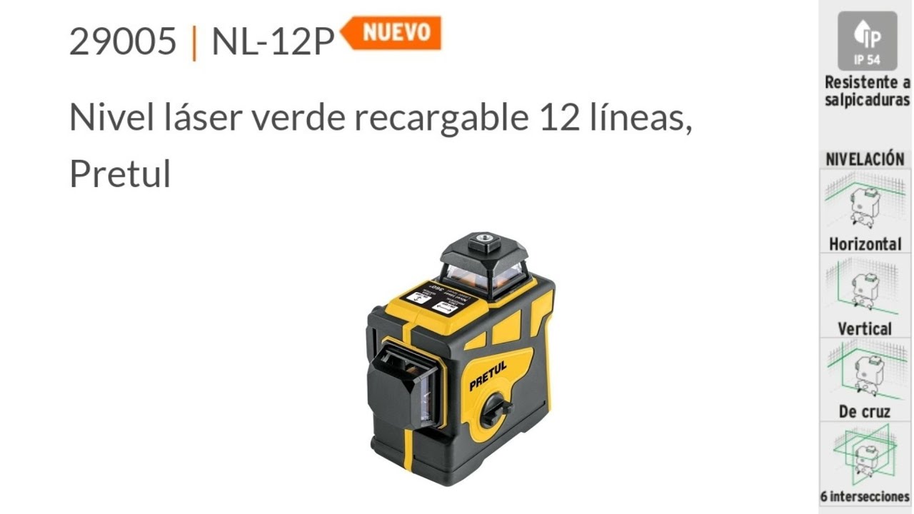 Nivel Láser verde recargable PRETUL 29005 (NL-12P)