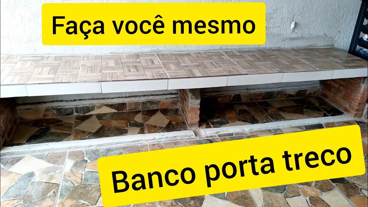 Banco de alvenaria e porta treco faça você mesmo
