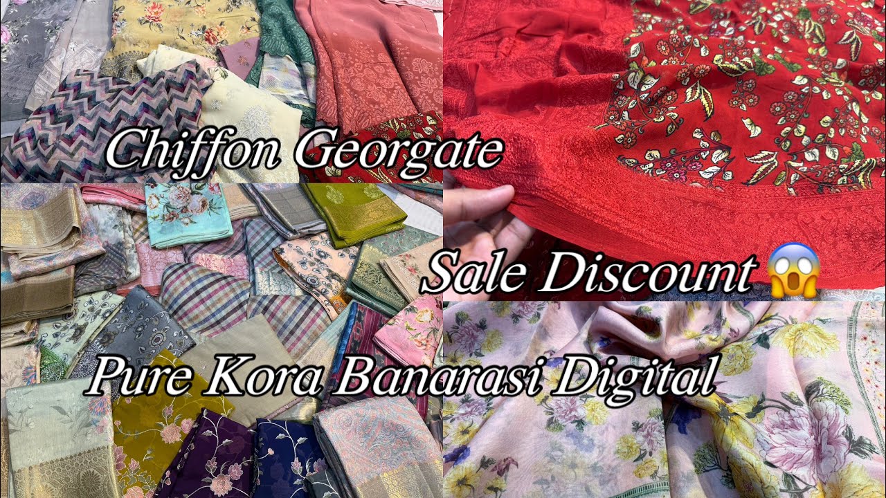 Discount Sale😱Pure Chiffon Georgate Digital Print & Pure Organza Embrodiary Print Saree😳(SALE)#saree