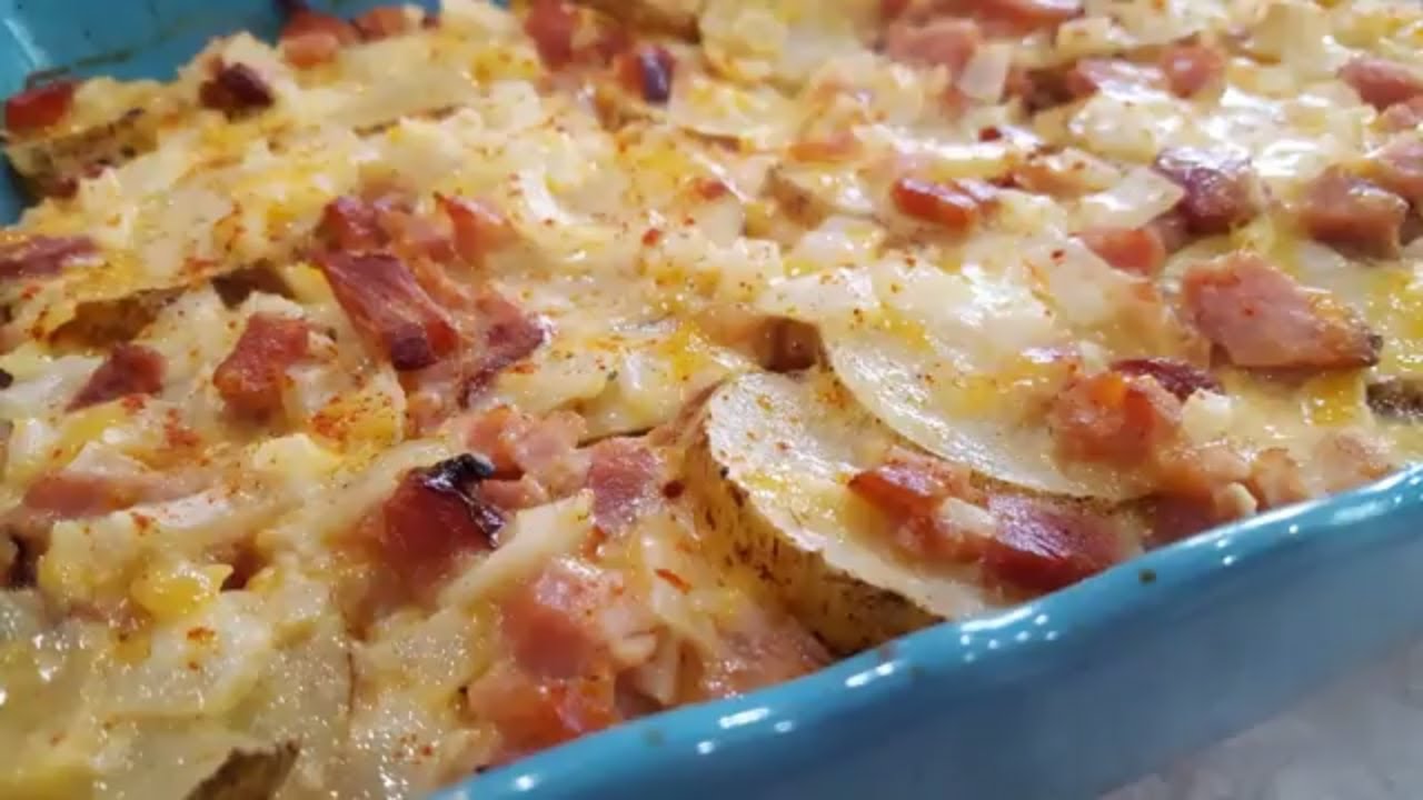 Scalloped Potatoes with Ham. UPDATED TEMP: Bake 400 F for 1.5 hr. w/Foil, and 20 min w/out Foil.