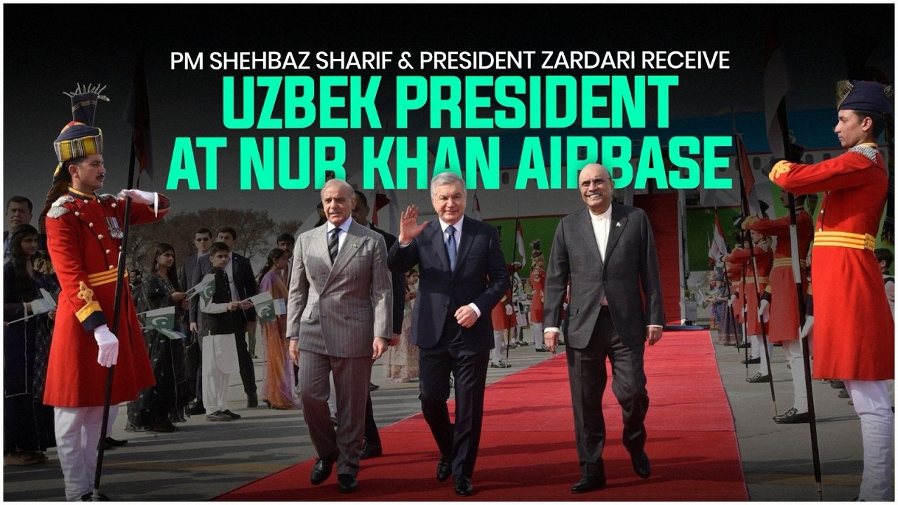 PM Shehbaz Sharif & President Zardari Receive Uzbek President at Nur Khan Airbase