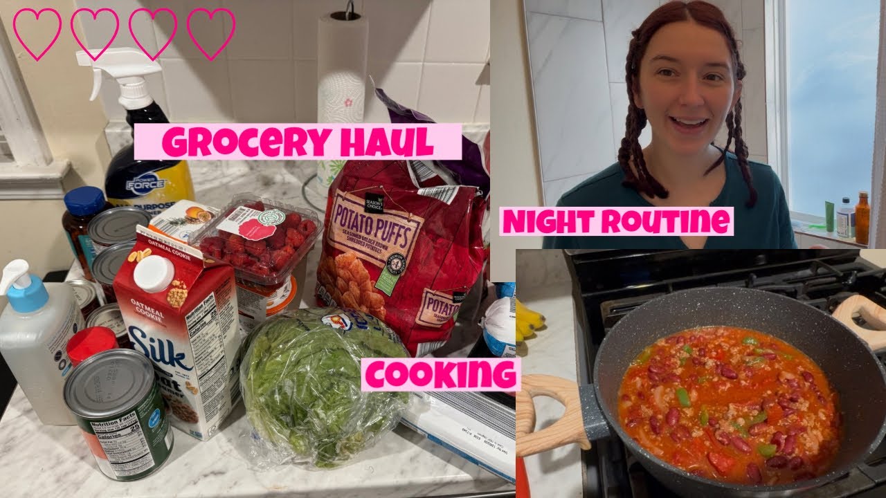 grocery haul, cook with me, & night routine :)