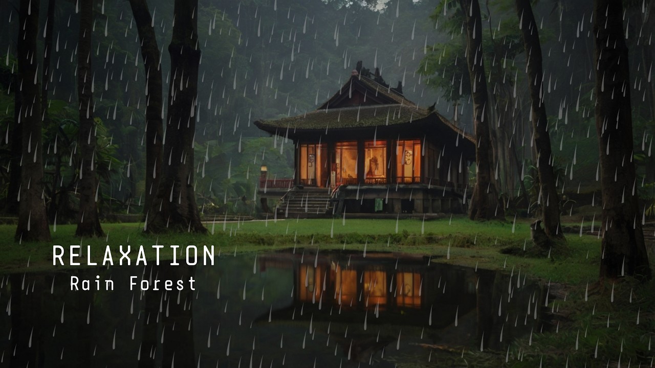 Heavy Rain on an Old Zinc Roof in the Forest on a Mysterious Night, Calming the Mind Stress Reliever