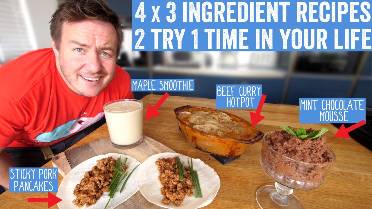Make a 3 Course Meal & a drink with 3 Ingredients each | inc Sticky Pork Pancakes