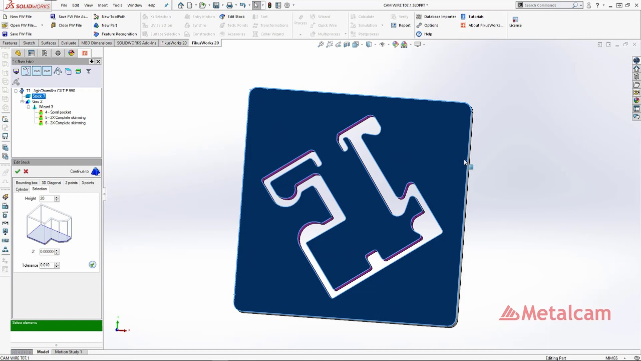 FikusWorks WEDM programming of a Die applying Pocketing process