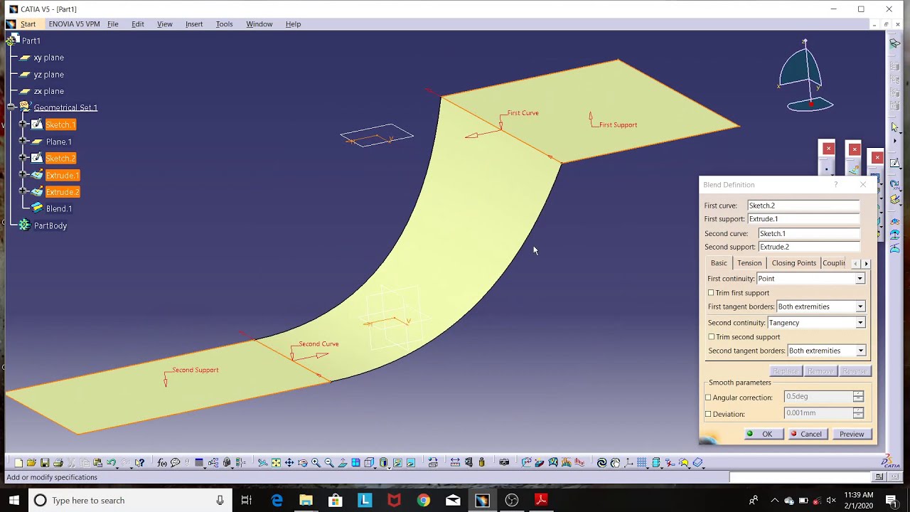 28. Wireframe and Surface Tutorial Catia V5: Creating Blended Surfaces