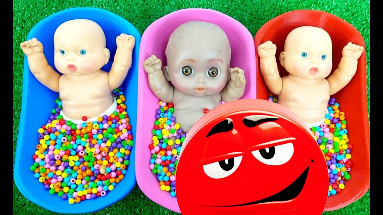 Full of 3 Rainbow Bath Tubs Candy with M&M's & Magic Slime Cutting Video