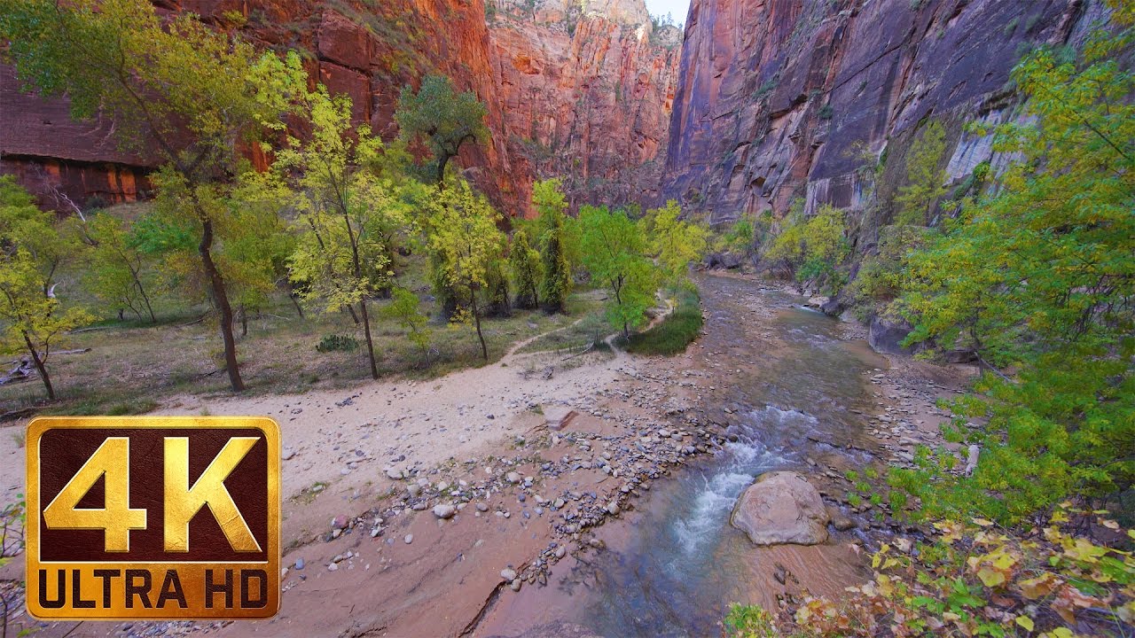 4K Relaxation Video from Zion National Park - Riverside Walk Trail - 2 Hours