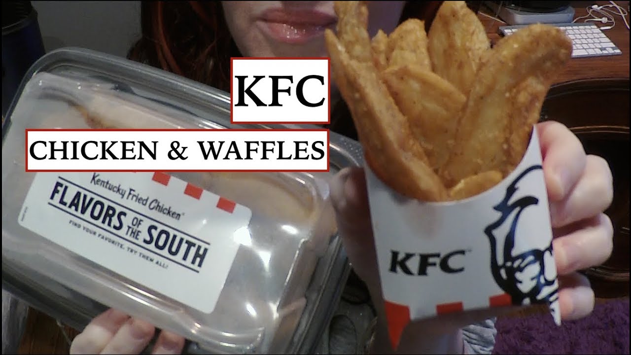 ASMR KFC Mukbang.  Chicken and Waffles with Whispered Ramble.