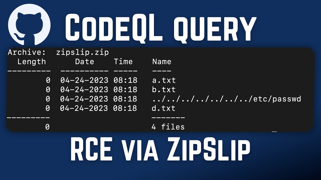 CodeQL query to detect RCE via ZipSlip - $5,500 bounty from GitHub Security Lab