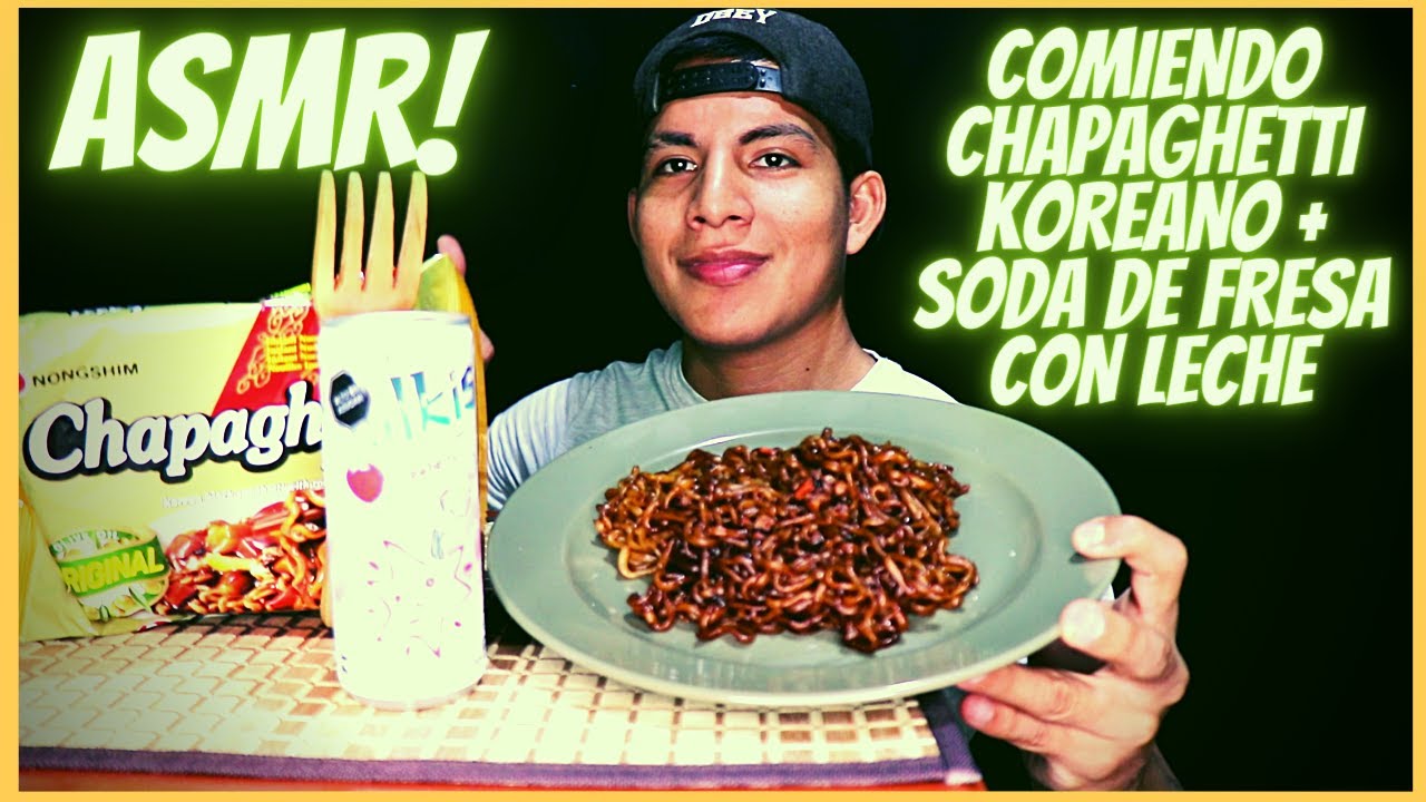 ASMR PERÚ- COMIENDO CHAPAGETTI NOODLES KOREANOS-BEBIENDO MILKIS DE FRESA CON LECHE.
